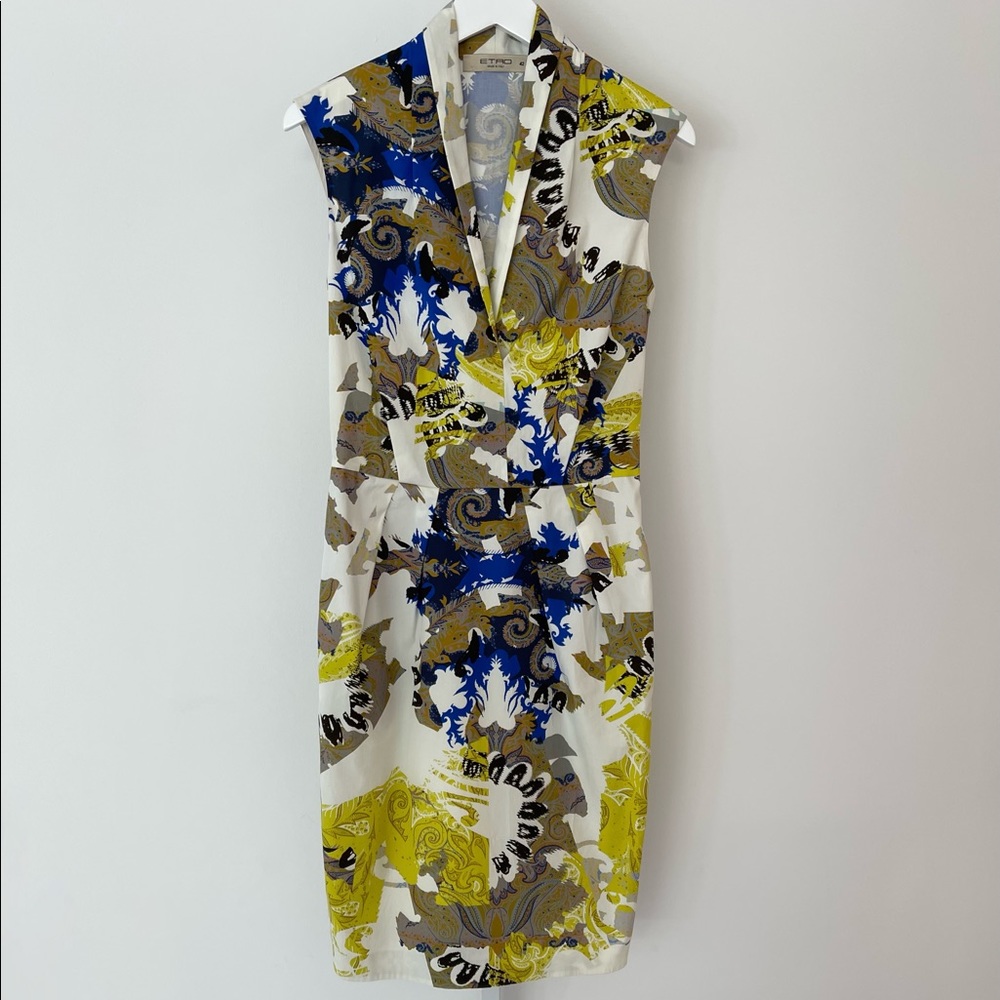 ETRO BLUE MULTI PRINT COTTON DRESS SIZE IT 42 / US 8 NWOTS!